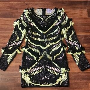 Herve Leger Black and Yellow Knit Dress